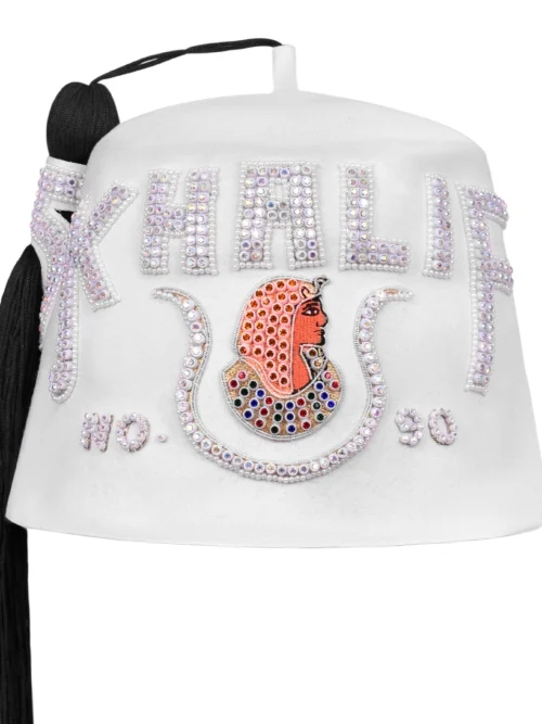 DOI Fez Hat - Pure White With Rhinestones (2 Rows as pictured)