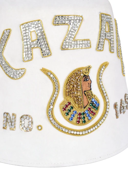 DOI Fez Hat – Pure White With Rhinestones (2 Rows as pictured)