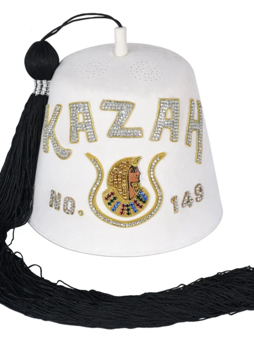 DOI Fez Hat - Pure White With Rhinestones (2 Rows as pictured)