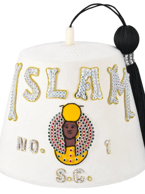 DOI Fez Hat - Pure White With Rhinestones (Two Rows)