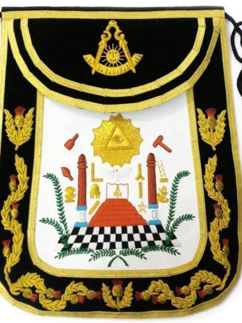 Masonic Exclusive Past Master Apron - Black Chenille with Gold Braid